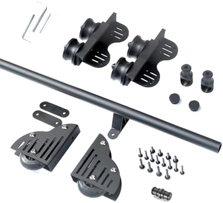 Retractable Rolling Ladder Hardware Kit | 3.3-20ft Black Round Tube Track with Floor Roller Wheels | Sliding Library Ladder Accessories (10ft/300cm Track, No Ladders Included)