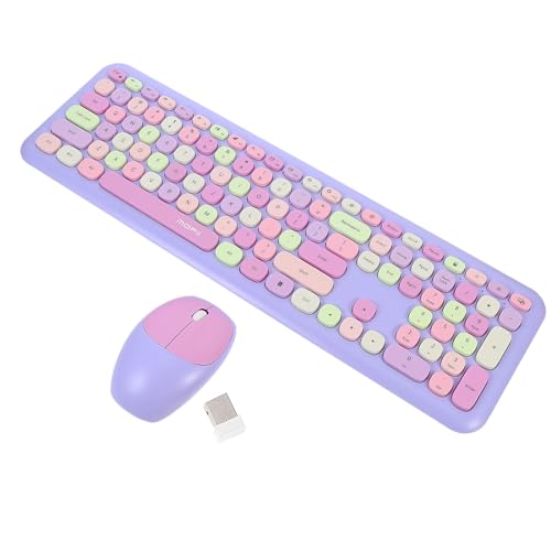 Zerodeko Teclado y Ratón Inalámbricos Morado Mezcla, Compacto y Multifuncional, Compatible Pc, Portátil y Tabletas, Adecuado para Oficina y Material Escolar