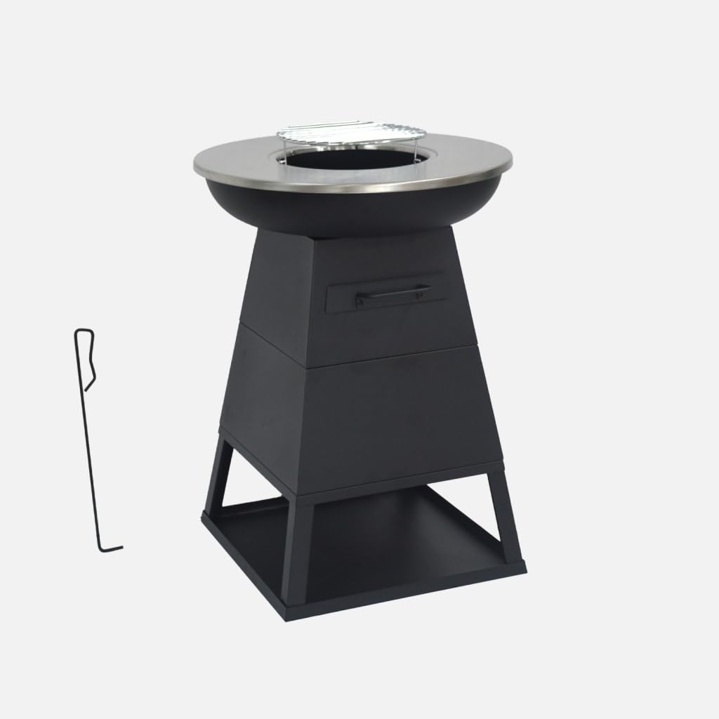 sweeek - Brasero Barbecue Ø59cm Noir avec Grille de Cuisson et Espace de Rangement - Izalco