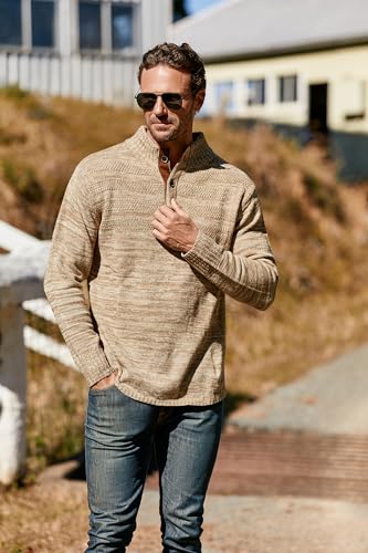 Aoysky Men's Stand Collar Sweater Thermal Button Pullover Sweater Tops Henley Knit Sweaters4