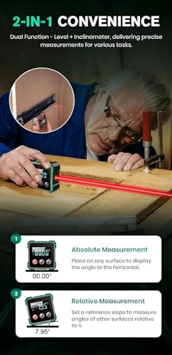 Image of Digital Angle Gauge with Laser Level 4 Sides Magnetic, 360 Magnetic Protractor, Angle Finder Tool with Hold Function, Digital Level with LCD Display, Gauge Bevel Gage Inclinometer