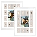 Golden State Art, 12x16 White Wood Frame - 13 Opening White Mat - Displays One 5x7 Photo and Twelve 2.5x3.5 Pictures - Collage Frame - Real Glass, Great for Displaying Collection Cards, 2 Pack