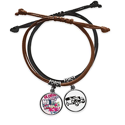 Bracelet graffiti street abstrait coloré en corde et chaîne main cuir