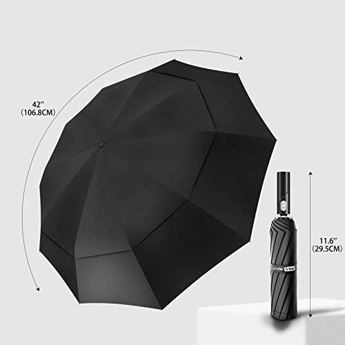 Undertree Umbrella Windproof Travel Umbrella - 10-Ribs Wind Resistant Folding Umbrella - Compact Anti-Uv Automatic Umbrella - Portable Waterproof Umbrella For Sun&Rain - Backpack, Purse, Car Umbrella, Black-21 #TOP1