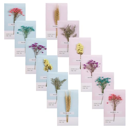 CZAKOMIX 12 Pièces Cartes de Vœux de Fleurs Séchées DIY,