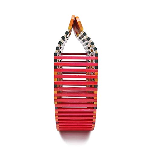 Image of Women's Bamboo Handbag by Handmade Straw Bag,Tote Bamboo Purse Natural Basket Bag for Summer Beach