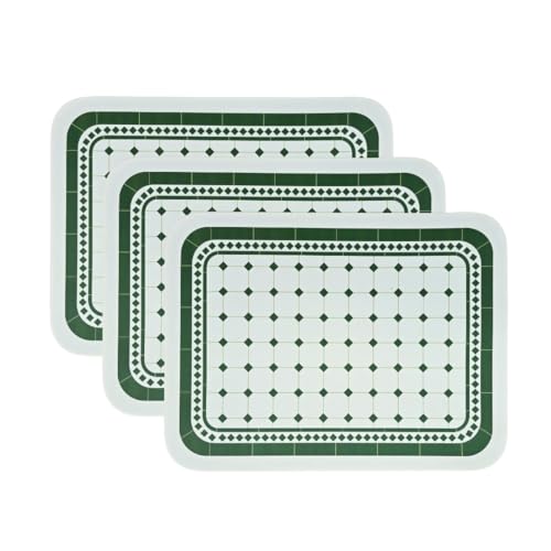 Image of Faux Leather Dining Table Placemats | Heat Insulation & Stain Resistant Waterproof Non Slip Dinner Table Mats | Perfect for Home, Kitchen, Restaurant, Office (Dark Green, Set of 3)