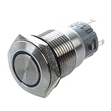 Silver Metal Stainless Steel Blue LED Illuminated Latching Pushbutton Switch 16mm