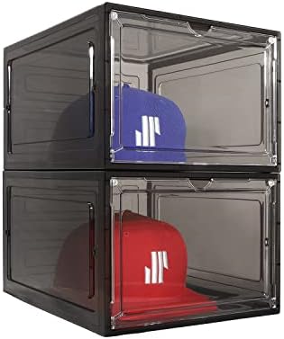 Modern JP Hat Organizer for Baseball Caps (2-Pack) - Transparent Hat Display, Premium Hat Storage Box - Quick Assembly Hat Rack Design with Easy Access Magnet Door, Black