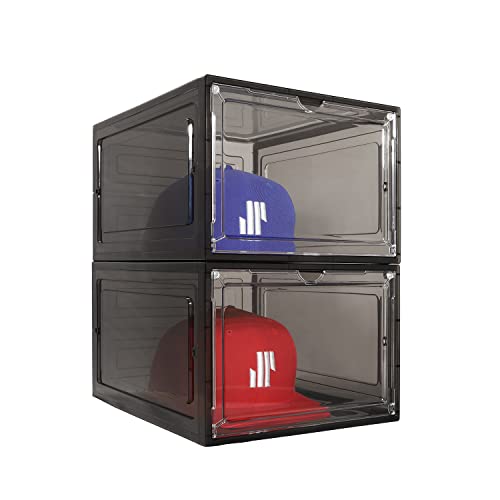 Modern Jp Hat Organizer For Baseball Caps (2-Pack) - Transparent Hat Display, Premium Hat Storage Box - Quick Assembly Hat Rack Design With Easy Access Magnet Door, Black #TOP30