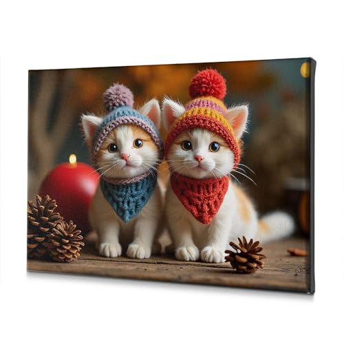 Toile chatons chapeau d'hiver 20x30 tableau décoration murale animaux