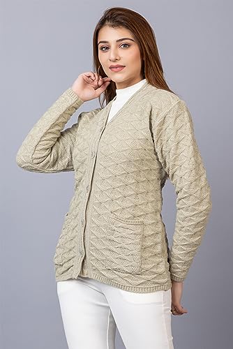Image of Women Woolen V Neck Casual Wear Stylish Cardigan Sweaters for Winter with Front Pockets
