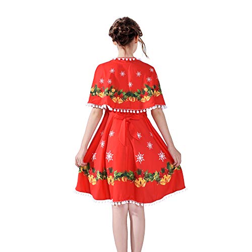 Sunny Fashion Girls Dress Jingle Bell Red Cape Cloak Christmas New Year4