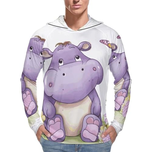 Mens UPF 50+ Sun Protection Hoodie Rash Guard Long Sleeve Sun Shirt Hiking Butterfly and Hippo Fishing Hoodie-