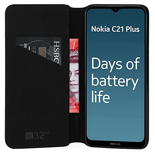 32nd Classic Series 2.0, Real Leather Book Wallet Flip Case Cover For Nokia C21 Plus, Real Leather Design With Card Slot - Image 2