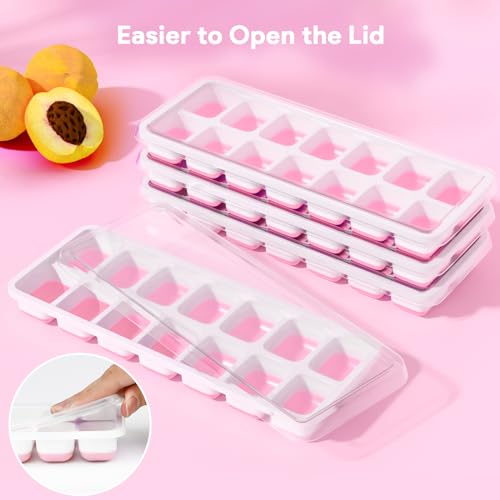 Image of Ice Cube Trays 4 Pack, Airabc Silicone Ice Cube Trays with Removable Lid, Easy-Release Flexible 14-cube Ice Trays, LFGB Certified and BPA Free, Stackable Ice Trays with Covers for Cocktail, Freezer