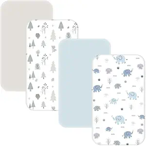 4 Pack Baby Bassinet Sheets - 35"x20" Bedside Bassinet Sheets for Newton, Ezebaby, AMKE(3 in 1) & Other Large Bedside Sleeper | Ultra Soft & Skin Friendly Bassinet Fitted Sheets for Boys Girls