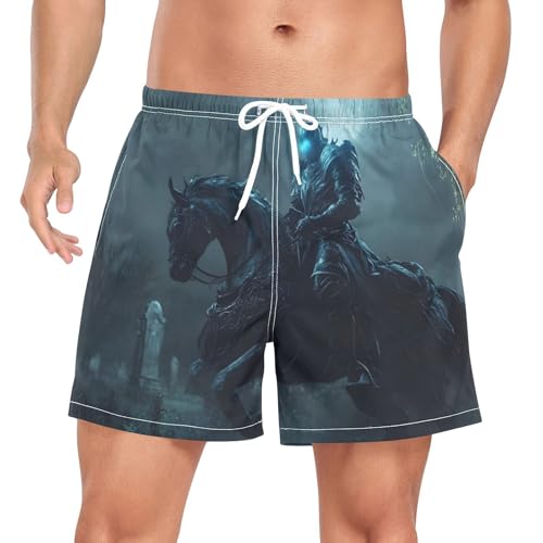 Mens Swim Trunks with Liner, Knight Darkness Cool Quick Dry Beach Swim Shorts, Swimwear Bathing Suits S