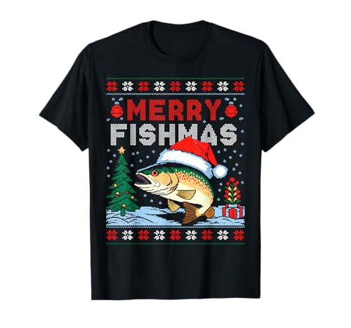 Merry Fishmas Fishing Ugly Christmas Forelle Fish T-Shirt