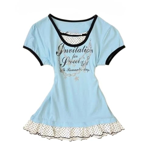 Image of Kawaii Cutecore Harajuku Y2k 2000s Tops Summer Preppy Aesthetic Alt Goth Emo Short Sleeve Graphic Tees