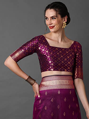 Image of AKHILAM Women's Banarasi Silk Blend Woven Design Golden zari Work Saree With Unstitched Blouse Piece (2PAKHI41 Parent)