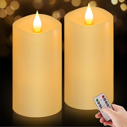 Image of Flameless LED Candles 3 inchx6 inch Set of 2, Battery Operated with Remote & Timer, 600-Hour on 2 AA Batteries, Flickering Realistic Flame, Ivory for Indoor /Outdoor