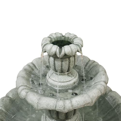 Bodenbrunnen aus Beton Outdoor, Ø67 cm Kaskadenbrunnen mit Pumpe, Wetterfester Gartenbrunnen für Terrasse