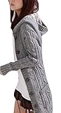 Minetom Womens Cable Knit Sweater With Button Grandfather Long Arm Hooded Gray