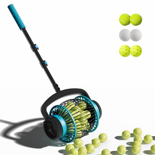 Lnmuzm Tennis Ball Collector Roller, No Bending Over Quick Rolling Picker. 2 Ways to get The Ball,Telescopic Tennis Ball Picker for 1.5'-3' Tennis/Golf/, Up to 20+ Tennis Balls