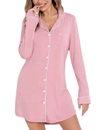 Image of Leikar Nightgowns for Women Button Up Labor Delivery Gown Sleep Shirts