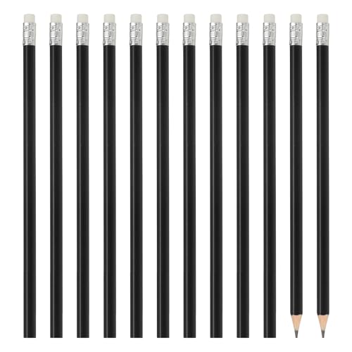 PATIKIL 六角形 木製鉛筆 12本入りHBグラファイト鉛筆 オフィス用品 エンジニアリング マーキング ライティング アート ドロー イング用品 黒