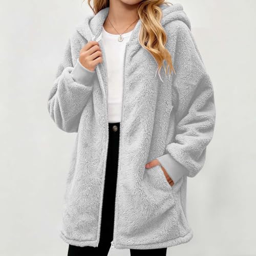 VXRDJU Girls Fleece Jacket Oversized Sherpa Zip Up Hooded Outwear - image 7