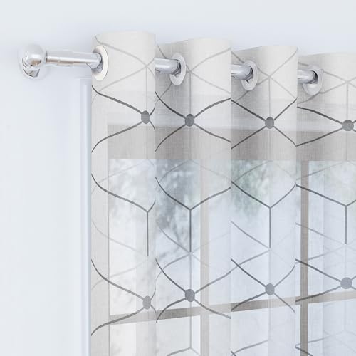 Image of Story@Home Door Curtains 7 Feet Long Set of 2 | Geometric Printed | Semi Transparent Curtain | Net Curtains | Sheer Curtain for Living Room | (118 X 215 Cm, Black & Grey) | Perfect for Home Decor