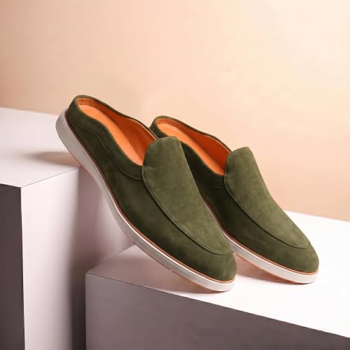 Image of HAYES LONDON Riviera Italian Suede Leather Backless Slip-On Mule Loafers for Men | Casual Summer Walk Half Shoes | Comfortable Open-Back Driving Loafers