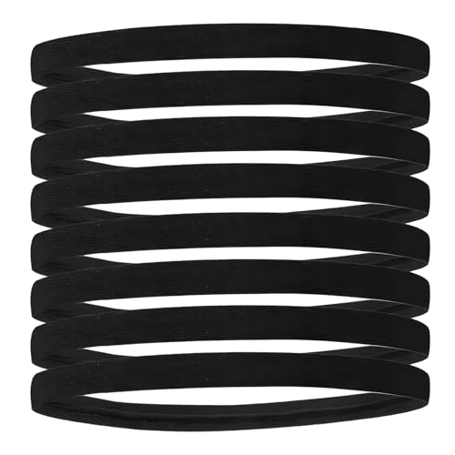 8 PCS Cinta Diadema Deportiva Antideslizante para Hombres y Mujeres, Cinta Pelo Hombre, Cintas Pelo Deportivas Hombre, Sports Headband, Elástica y Ajustable, para Fútbol, Running, Gimnasio (Negro)
