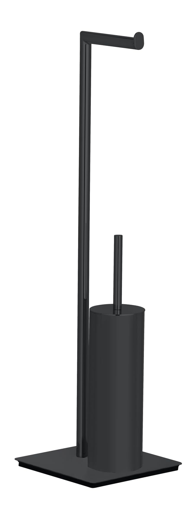 WENKO Stand Recco - Escobillero para Inodoro (2 en 1, Acero Lacado, Base Pesada, 20 x 71,5 x 20 cm), Color Negro