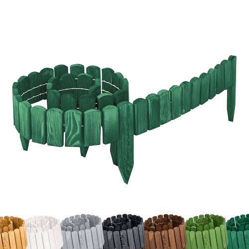 Garronda Borde de césped de madera, borde de parterre impregnado, 200 cm x 8 cm, bordura flexible enrollable, valla para jardín GD-0106 (Verde Esmeralda, Altura: 8 cm)