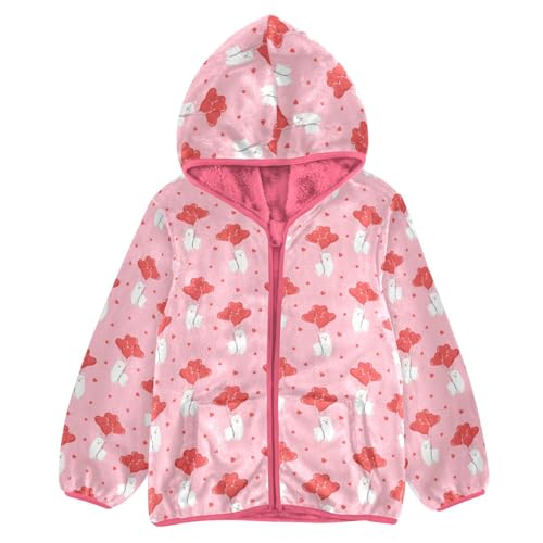 Llama Heart Toddler Fleece Jacket Baby Girls Hooded Zipper Long Sleeve Thick Warm Outerwear 3-10 Years
