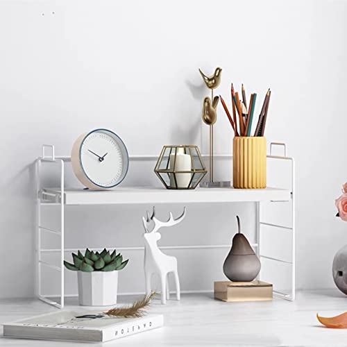 Desktop Organizer Shelf, 2 Tier Organizer Storage Shelf, Metal And Wooden Desktop Countertop Bookshelf, Small Display Organizer Shelf For Office, Kitchen, Bedroom, Bathroom, White Board #TOP1