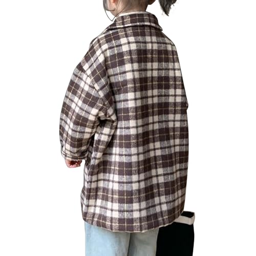 Little Boys Cotton Coat Single Breasted Pea Coat Plaid Mid Length Fall Winter Outwear3