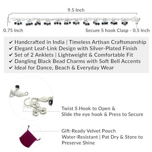 Image of Duel On Jewel Silver Plated Anklet for Women, Traditional Payal Pair with Chain Link Design and Ghungroo Bell Detail, 10 Inch Comfort Fit Foot Accessory, Ethnic Everyday Wear, Wedding Gift