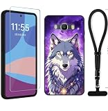 YonderYM Compatible for Samsung Galaxy J5 2016 Case,with Screen Protector & Wrist Strap Lanyard Shockproof Protective Case Cover Wolf