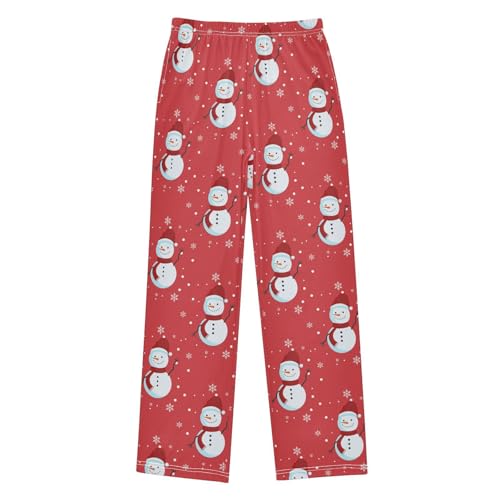 Boys' Pants Christmas Snowman Snowflake Red Long Bottoms Jogger Pants Elastic Waist Trousers with Pockets S-XL