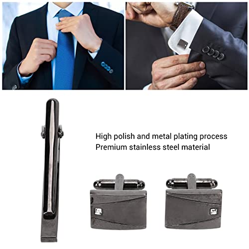 Manchetknopen en stropdasclip in roestvrij staalkleur, stropdasclips niet-vervagend metallic voor feest - Image 4