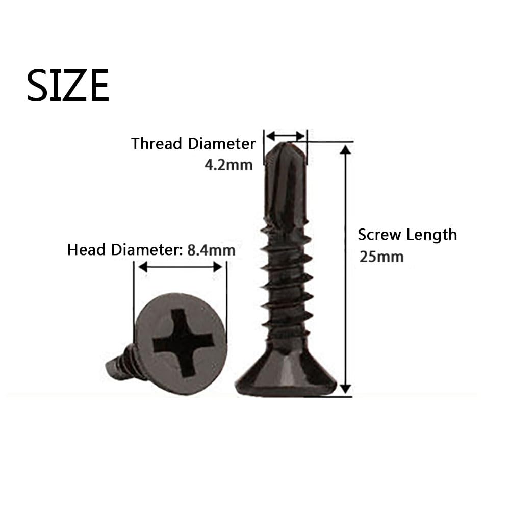 Black Self Drilling Screws M4.2 x 25 mm, Phillips Flat Head, 410 Stainless Steel Screws - Image 4