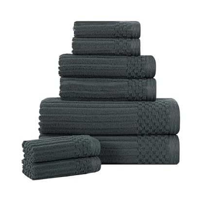 Handtuch-Set, Baumwolle, 8-teilig, massiv und gerippt, Gesichtshandtücher 33 x 33 cm, Handtücher 40,6 x 71,1 cm, Badetücher 68,6 x 137,2 cm, Kiefernholz Superior