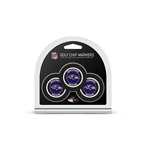 Team Golf NFL Baltimore Ravens 3 Pack Golf Chip Ball Markers, Poker Chip Size with Pop Out Smaller Double-Sided Enamel Markers