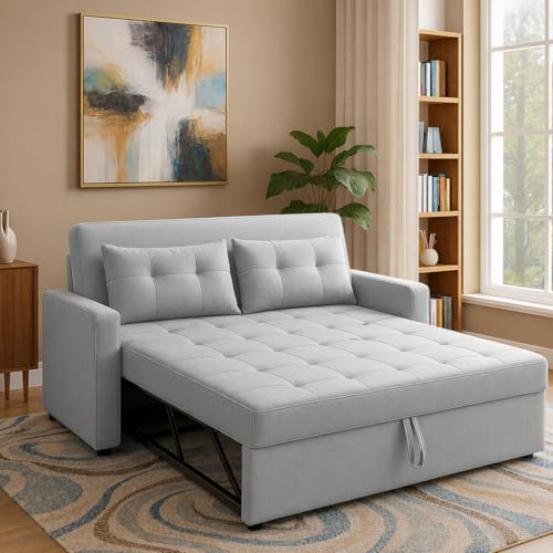Image of Emilio 2-Seater Sofa Cum Bed for Living Room, Office & Home with Center Table | Premium Fabric Pull-Out Sofa Set with 1 Year Warranty | Space Saving Convertible Sleeper Sofa | Grey Colour
