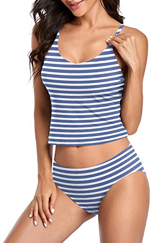 Upopby U_Z202003TWS Women'S Striped Printed Tankini Set Swimsuit Tummy Control Two Piece Bathing Suits Athletic Sport Swimwear S thumb #4