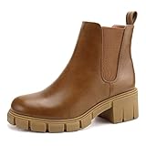 JABASIC Chelsea Boots pour femmes bottes à plateau élastiques à glisser (39,Marron)